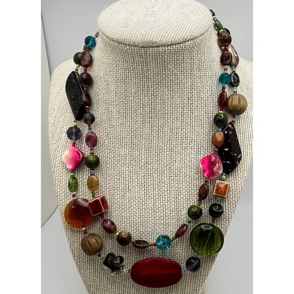 Vintage Beaded Necklace Multi Strand Faux Stones Costume Fashion - Picture 6 of 6